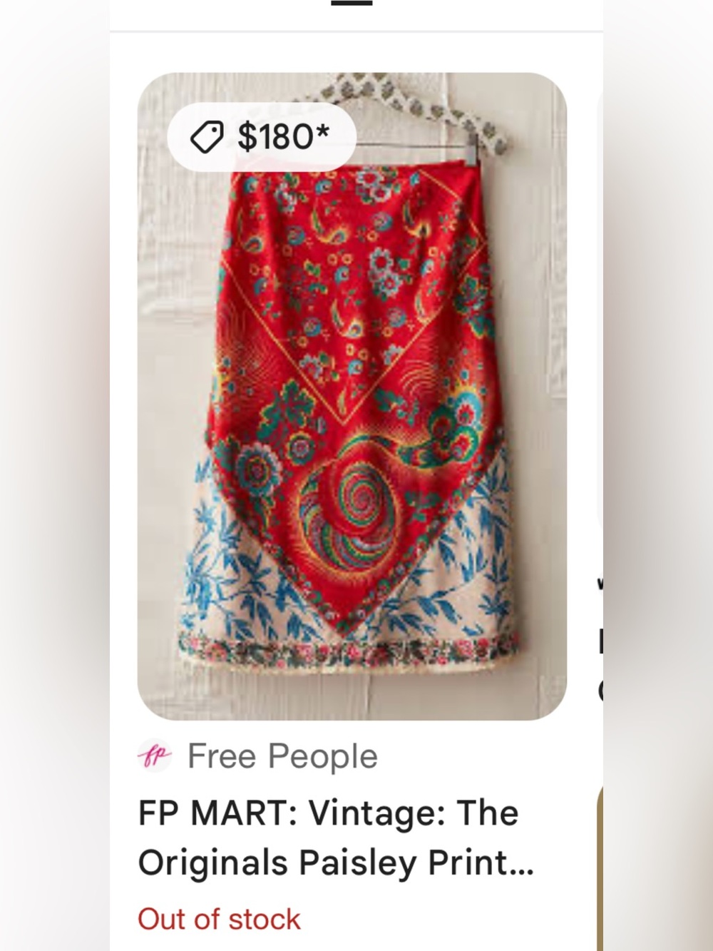Y2K Free People Vintage: The Originals Paisley Print Midi Skirt Size 7 - Picture 2 of 8